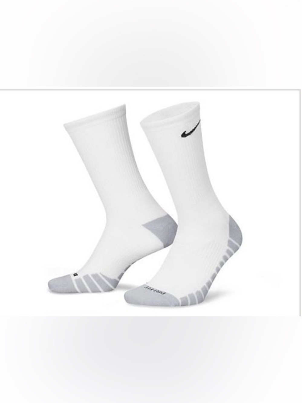 Unisex Nike Dri-Fit White & Gray Crew Athletic Socks Large (M8-12/W10-13) NWT
